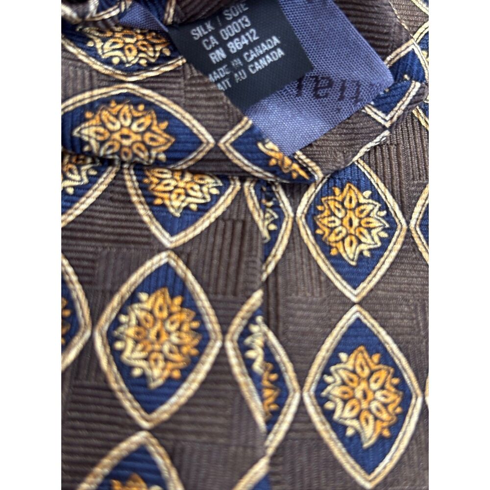 Vintage Christian Dior Monsieur Silk Tie Brown & Gold Geometric Medallion 90s - Picture 4 of 6